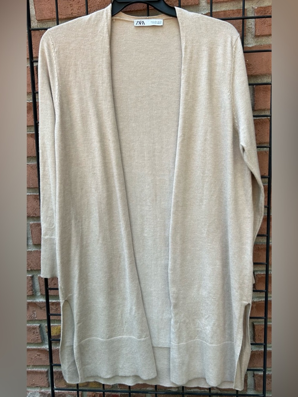 Zara Open-Front Long Cardigan - Light Taupe